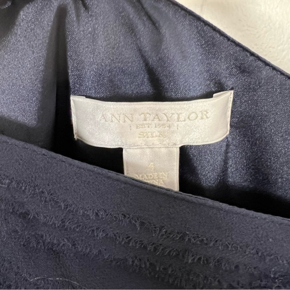 Ann Taylor Silk Dress Navy One Shoulder 4 Small Cocktail Party - Picture 3 of 4